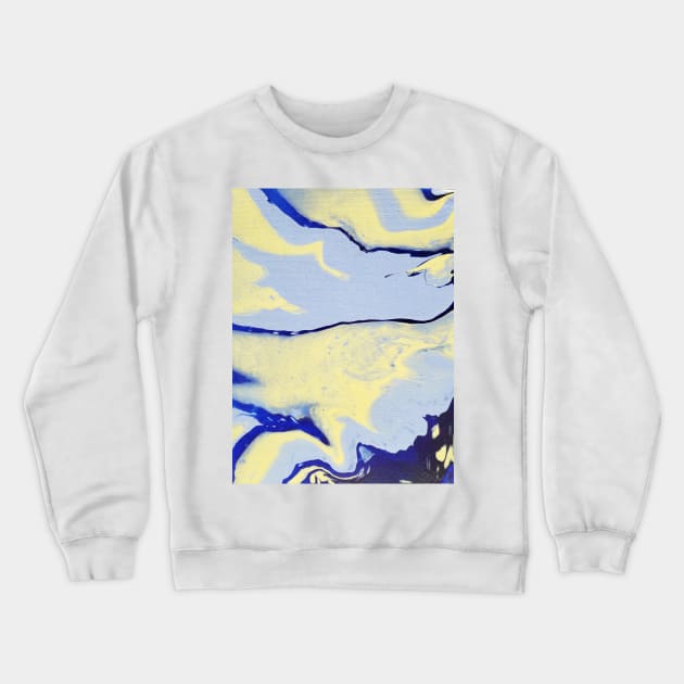 Light blue, blue, yellow acrylic pour Crewneck Sweatshirt by Kim-Pratt